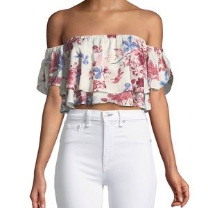 MISA Los Angeles Suvi Off-the-Shoulder Floral-Print Crop NWT XS